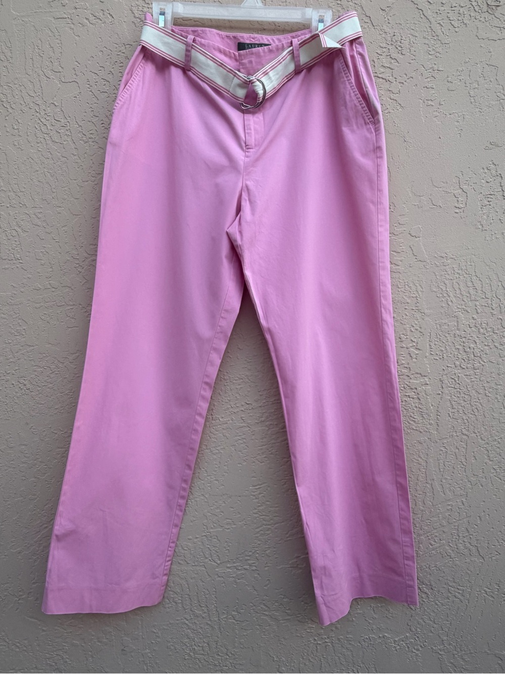 Lauren Ralph Lauren Pink Belted Straight Leg Trousers Pants Size 10